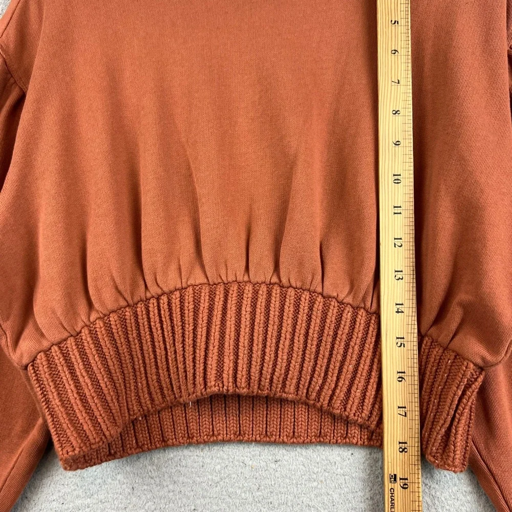 Anthropologie Womens XS Terracotta Orange Puff Sleeve Cropped Sweatshirt Cotton